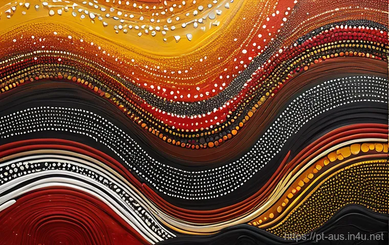 오스트레일리아 원주민 미술 - **Aboriginal Dreamtime Abstraction:** A vibrant and complex abstract painting, rich with the spiritu...